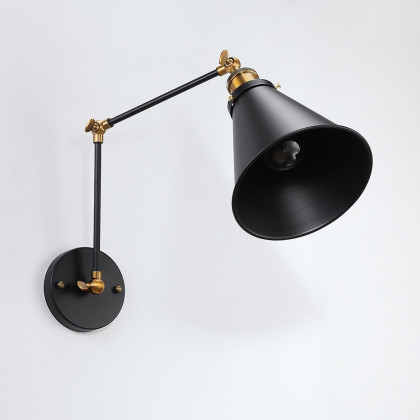 HMR - Double Swing Arm 1-Light Wall Sconce in Black, Brass