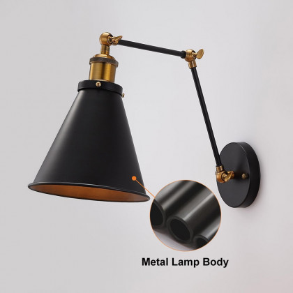 HMR - Double Swing Arm 1-Light Wall Sconce in Black, Brass