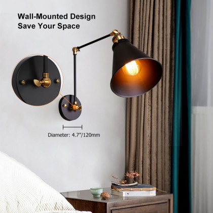 HMR - Double Swing Arm 1-Light Wall Sconce in Black, Brass