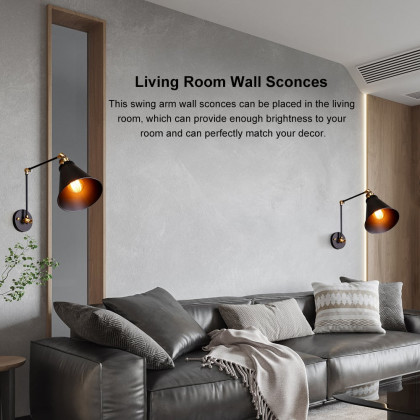 HMR - Double Swing Arm 1-Light Wall Sconce in Black, Brass
