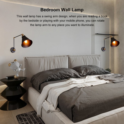HMR - Double Swing Arm 1-Light Wall Sconce in Black, Brass