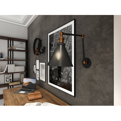 HMR - Double Swing Arm 1-Light Wall Sconce in Black, Brass