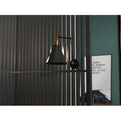 HMR - Double Swing Arm 1-Light Wall Sconce in Black, Brass