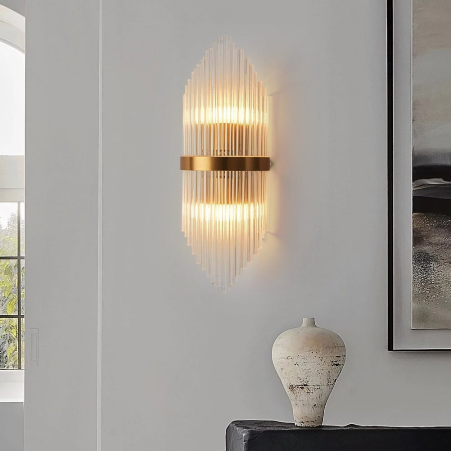 HMR - Striaged 2-Light Wall Sconce Vanity Wall Light in Gold, Glass, Metal