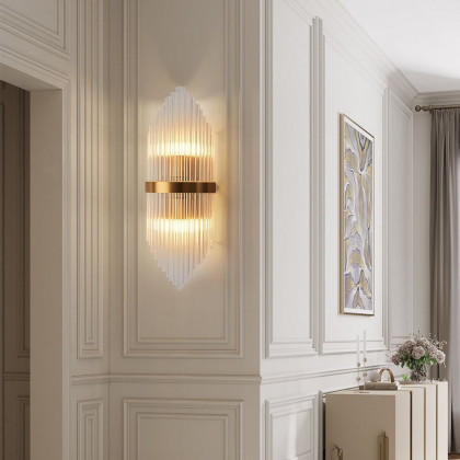 HMR - Striaged 2-Light Wall Sconce Vanity Wall Light in Gold, Glass, Metal