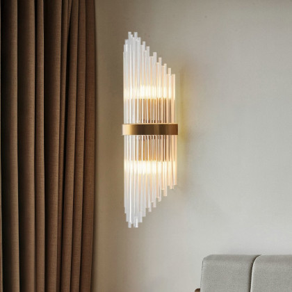 HMR - Striaged 2-Light Wall Sconce Vanity Wall Light in Gold, Glass, Metal