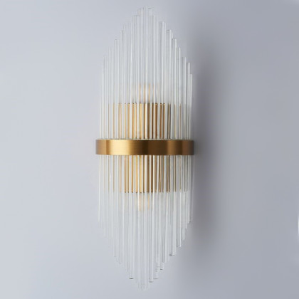 HMR - Striaged 2-Light Wall Sconce Vanity Wall Light in Gold, Glass, Metal
