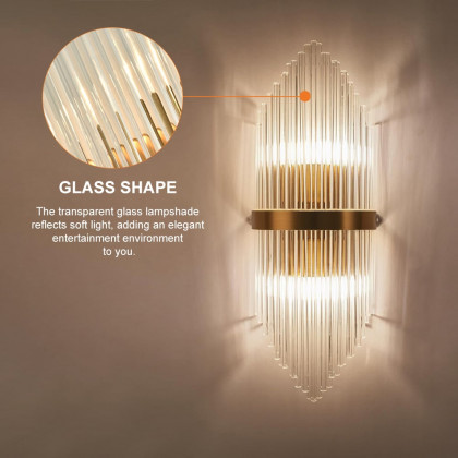 HMR - Striaged 2-Light Wall Sconce Vanity Wall Light in Gold, Glass, Metal