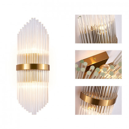 HMR - Striaged 2-Light Wall Sconce Vanity Wall Light in Gold, Glass, Metal