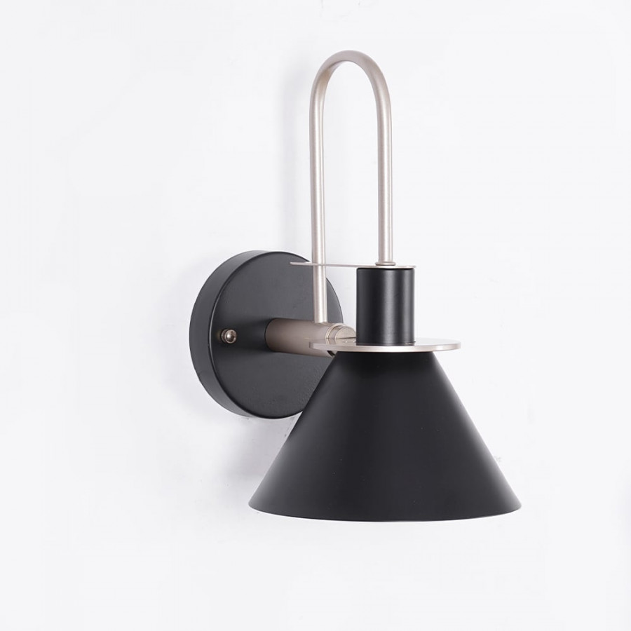 HMR - 1-Light Cone Indoor Wall Sconce with Tapered Shade in Black, Metal