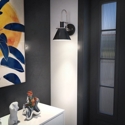 HMR - 1-Light Cone Indoor Wall Sconce with Tapered Shade in Black, Metal