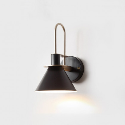 HMR - 1-Light Cone Indoor Wall Sconce with Tapered Shade in Black, Metal