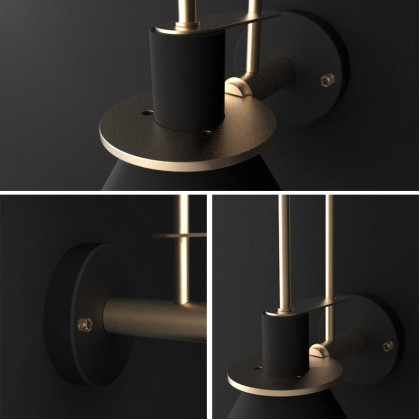 HMR - 1-Light Cone Indoor Wall Sconce with Tapered Shade in Black, Metal
