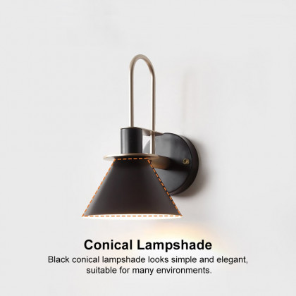HMR - 1-Light Cone Indoor Wall Sconce with Tapered Shade in Black, Metal
