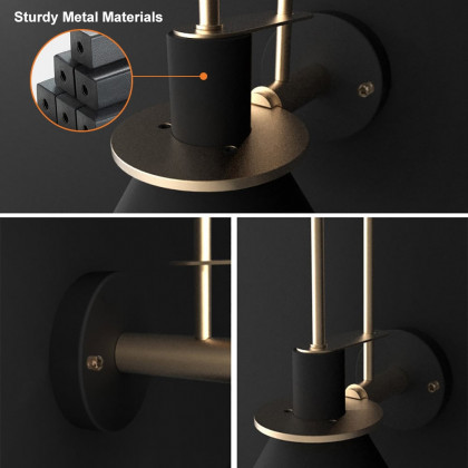 HMR - 1-Light Cone Indoor Wall Sconce with Tapered Shade in Black, Metal