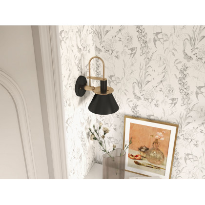 HMR - 1-Light Cone Indoor Wall Sconce with Tapered Shade in Black, Metal