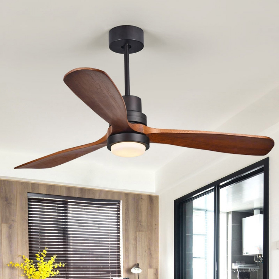 HMR - LED Ceiling Fan Light with 3 Blades and Remote Control in 52" L, Glass, Black and Walnut