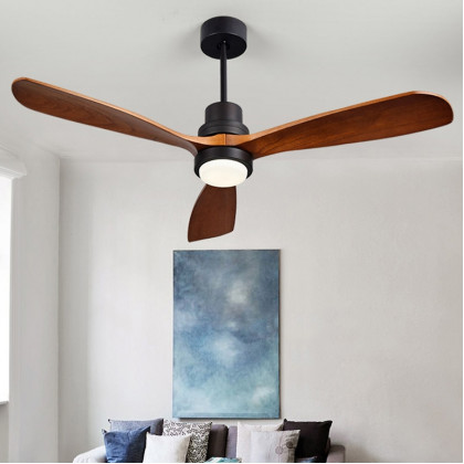HMR - LED Ceiling Fan Light with 3 Blades and Remote Control in 52" L, Glass, Black and Walnut
