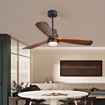 HMR - LED Ceiling Fan Light with 3 Blades and Remote Control in 52" L, Glass, Black and Walnut