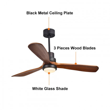 HMR - LED Ceiling Fan Light with 3 Blades and Remote Control in 52" L, Glass, Black and Walnut
