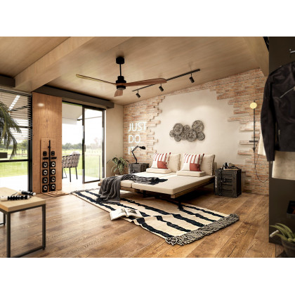 HMR - LED Ceiling Fan Light with 3 Blades and Remote Control in 52" L, Glass, Black and Walnut