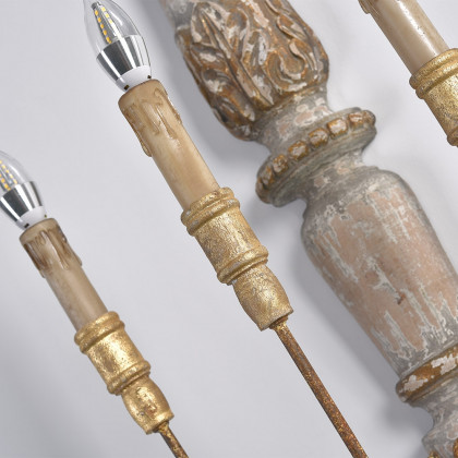 HMR - 3-Light Candle Wall Sconce Distressed Carved Design in Natural