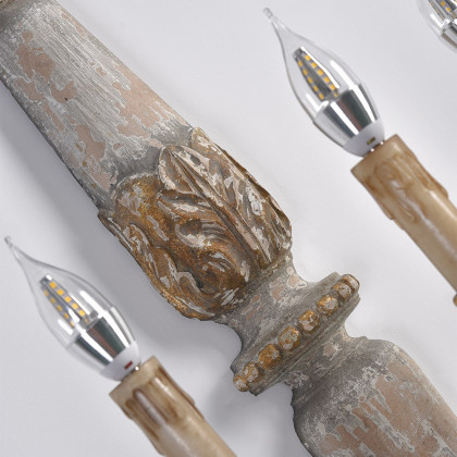 HMR - 3-Light Candle Wall Sconce Distressed Carved Design in Natural