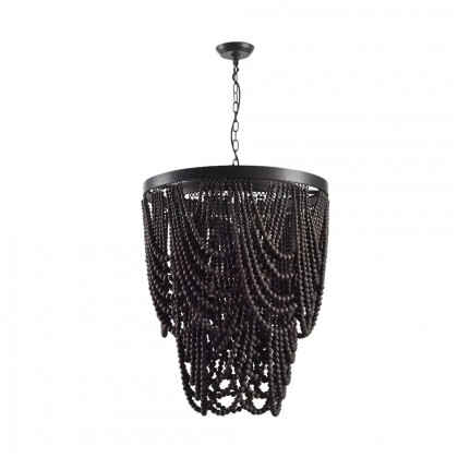 HMR - Rustic Wooden Cascade 3-Light Bead Chandelier in Black