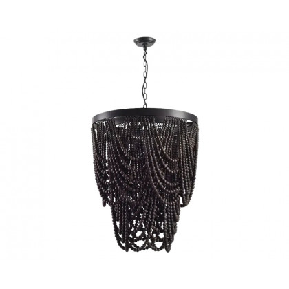 HMR - Rustic Wooden Cascade 3-Light Bead Chandelier in Black