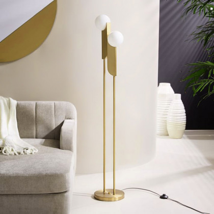 HMR - Torchiere Floor Lamp 2-Light with Glass Shade in Gold, Metal