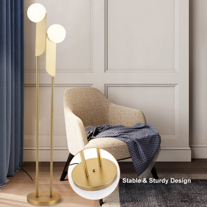 HMR - Torchiere Floor Lamp 2-Light with Glass Shade in Gold, Metal