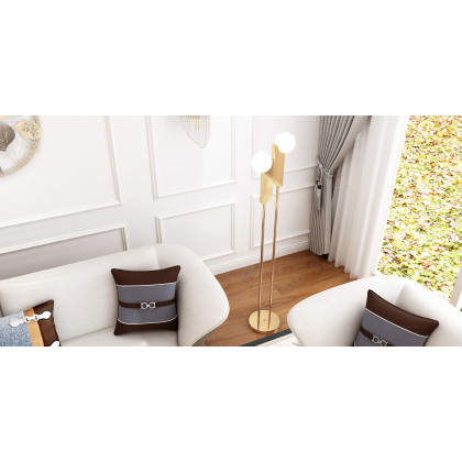 HMR - Torchiere Floor Lamp 2-Light with Glass Shade in Gold, Metal