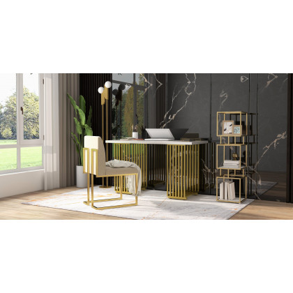 HMR - Torchiere Floor Lamp 2-Light with Glass Shade in Gold, Metal