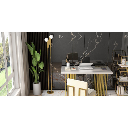 HMR - Torchiere Floor Lamp 2-Light with Glass Shade in Gold, Metal