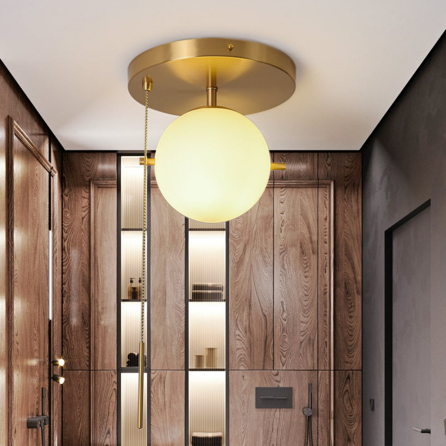 HMR - Gidu Pull Chain Globe Shade Semi Flush Mount in Metal, Glass