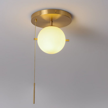 HMR - Gidu Pull Chain Globe Shade Semi Flush Mount in Metal, Glass