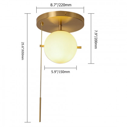 HMR - Gidu Pull Chain Globe Shade Semi Flush Mount in Metal, Glass