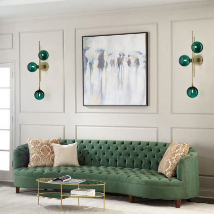 HMR - Gold 3-Light Glass Indoor Globe Sconce in Green