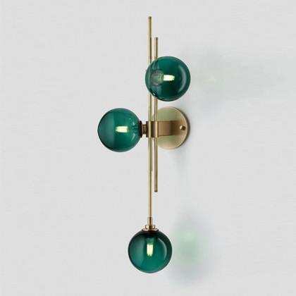 HMR - Gold 3-Light Glass Indoor Globe Sconce in Green
