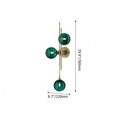 HMR - Gold 3-Light Glass Indoor Globe Sconce in Green