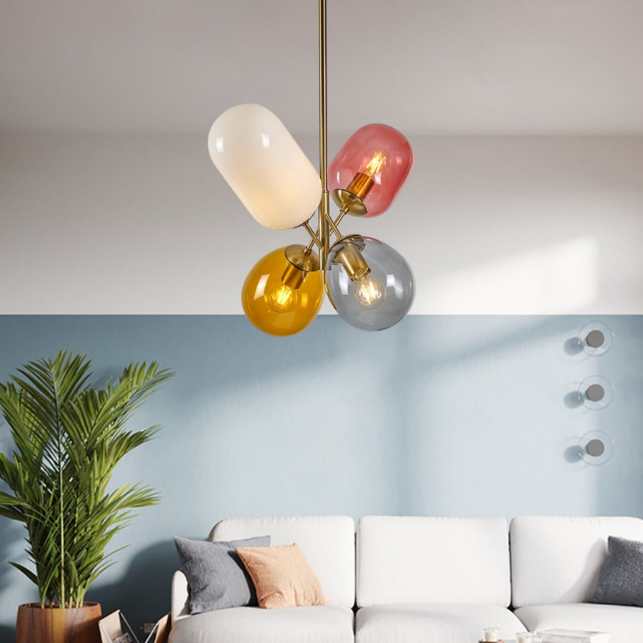 HMR - Modern 4-Light Glass Balloon Pendant Light in Multicolor