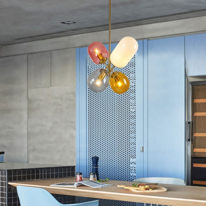 HMR - Modern 4-Light Glass Balloon Pendant Light in Multicolor