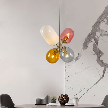 HMR - Modern 4-Light Glass Balloon Pendant Light in Multicolor