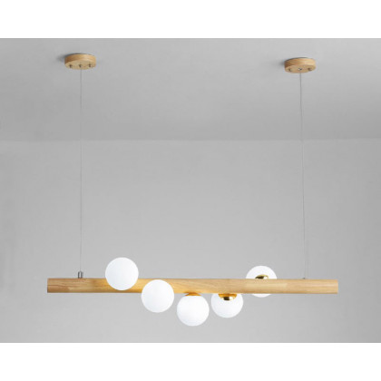 HMR Modern Linear 5-Light Kitchen Island Pendant Light Glass Globe - White