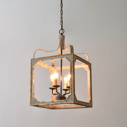 HMR - French 4-Light Lantern Chandelier Square Candelabra in Antique Gray