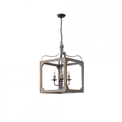 HMR - French 4-Light Lantern Chandelier Square Candelabra in Antique Gray