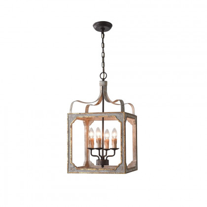 HMR - French 4-Light Lantern Chandelier Square Candelabra in Antique Gray