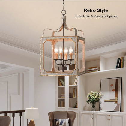 HMR - French 4-Light Lantern Chandelier Square Candelabra in Antique Gray