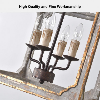 HMR - French 4-Light Lantern Chandelier Square Candelabra in Antique Gray