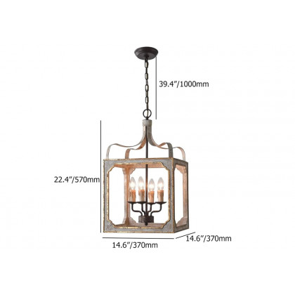 HMR - French 4-Light Lantern Chandelier Square Candelabra in Antique Gray